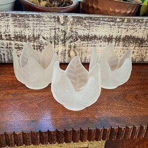 New (old stock) Partylite 3pc Frosted Leaf Votive Holder set
